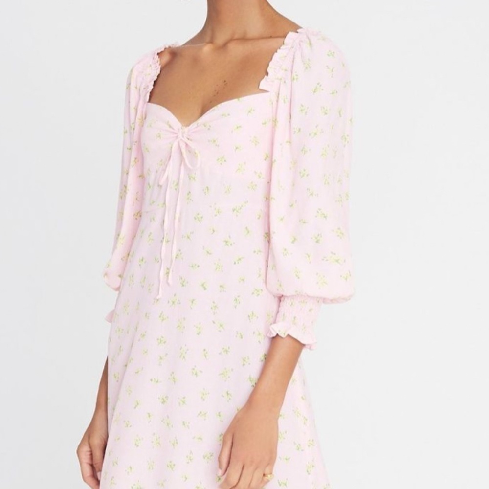Faithful the Brand Juniper Midi Dress Pink Puff Sleeve size 8 Cottagecore fairy